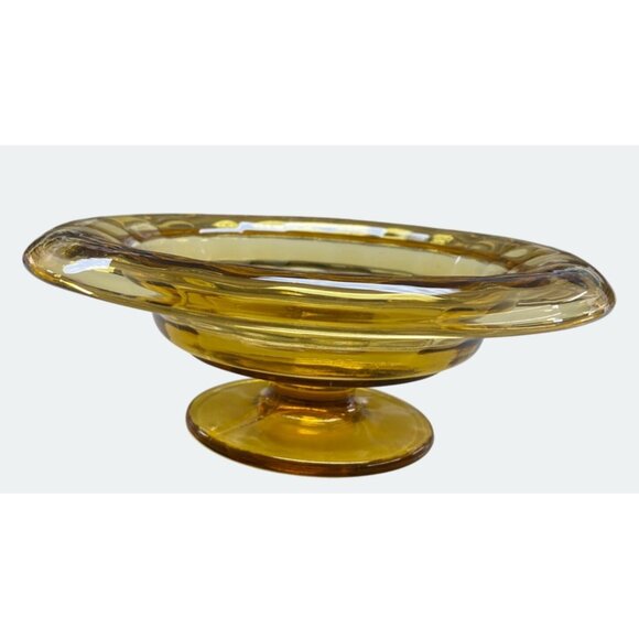 Vintage Amber Glass Compote Bowl / Dish With Elegant Pedestal Base For Home Deco - Picture 1 of 5